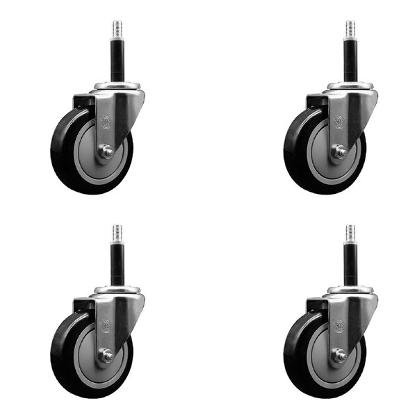 4'' Black Poly Wheel Swivel 3/4'' Expanding Stem Caster Set, 4PK
